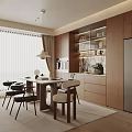 Quiet Chinese and Ancient Style Restaurant Dining Table and Chair Combination Sideboard Single Head Chandelier 3d model