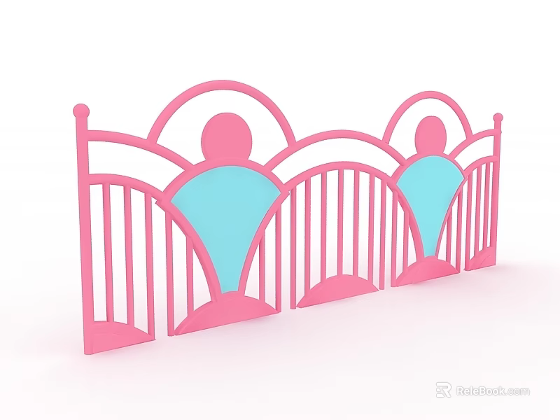 Modern Stylish Pink Swing Door Featuring Arched Design And Decorative Rails 3d model 