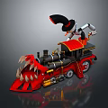 Red Steam Train Shark Tooth Design With Robot Black Top Hat On Top Gold Accents