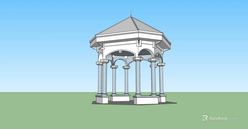 Classical White Gazebo With Octagonal Roof And Columns In Outdoor Setting 3d model 