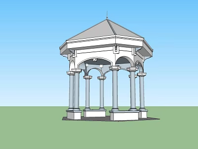 Classical White Gazebo With Octagonal Roof And Columns In Outdoor Setting 3d model