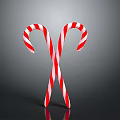 Crossed Red And White Striped Candy Canes Against Dark Background With Shiny Reflection