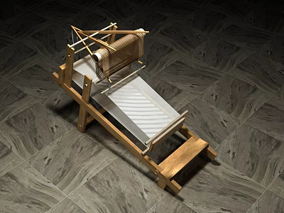 Traditional Wooden Loom Industrial Equipment Featuring Textile Weaving Frame Structure 3d model