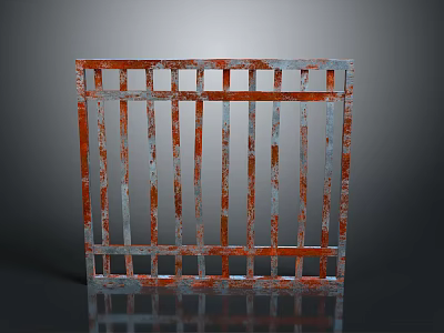 Scenery With Rusty Metal Fence Red Silver Vertical Horizontal Bars Gray Background Reflection 3d model