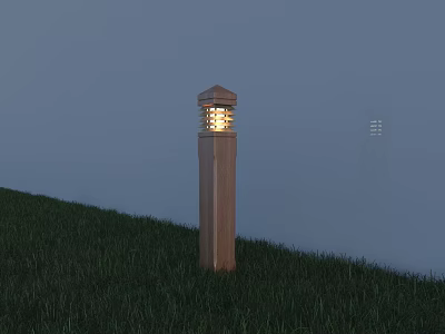 Modern Outdoor Light with Lantern Style Top Illuminated on Grass 3d model