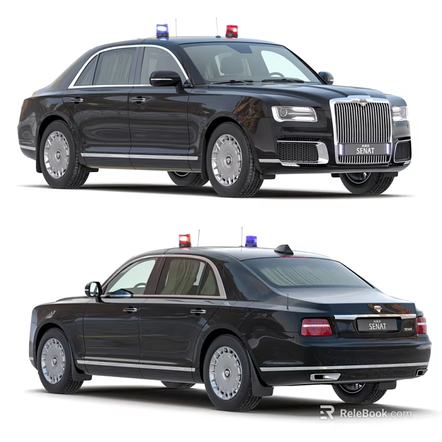 Luxury Black Police Sedan With Emergency Lights And Exterior Design 3d model 