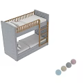 Kids Bunk Bed with Grey Tufted Headboard Wooden Ladder and Upper Lower Mattresses