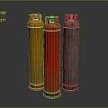 Three Yellow Red Gray Gas Cylinders Essential Household Supplies For Daily Use