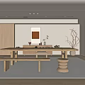 Tea Table and Chair Combination Low Stool 3d model