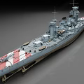 Detailed Large Battleship Model With Gray Hull And Red White Deck Stripes 3d model