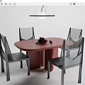 Modern Dining Table Set With Oval Red Table And Black Mesh Backrest Chairs 3d model