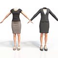 Two Mannequins Displaying Different Women's Clothing Styles Black Top With Plaid Skirt And Suit Set