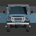 Blue Vintage SUV Toy Model With Open Hood Doors Soft Top And White Rims