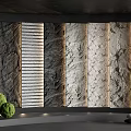 Modern Feature Wall With Stone Textured Panels Striped Patterns And Illuminated Lighting
