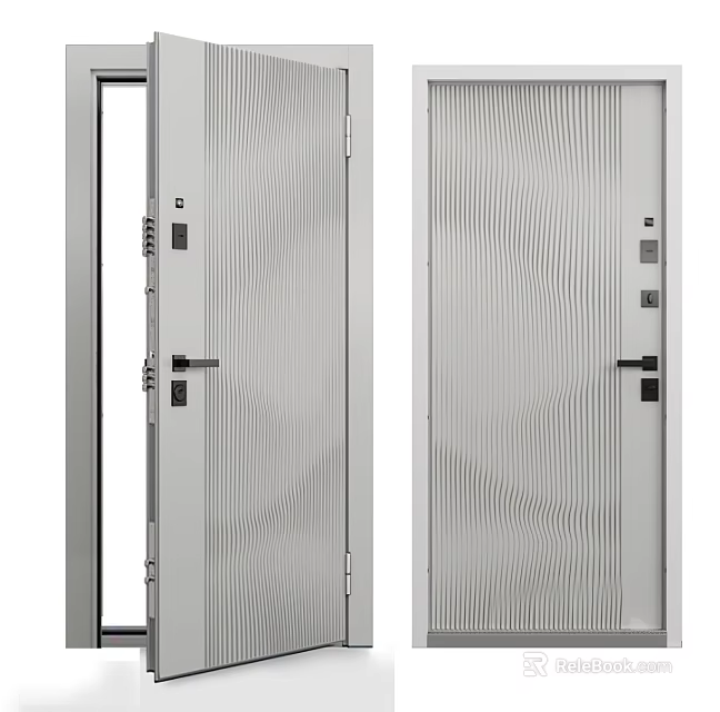 Sleek Swing Door with Modern Textured Surface and White Finish for Home Interior Use 3d model 