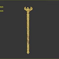 Golden Eagle Headed Scepter Sculpture With Intricate Patterned Design And Ornate Details