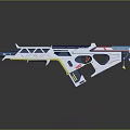 Detailed Futuristic Sci-Fi Weapon 3D Model With Geometric Patterns And White Blue Yellow Red Accents