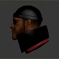 3D Character Head Model With Black Cap Eye Patch And Red Turtleneck