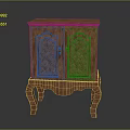 Vintage Wooden Cabinet With Intricate Carved Doors And Elegant Curved Legs