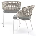 Sleek Modern Bar Stools With Wicker Armrests Gray Cushions And White Metal Frames
