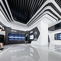 Modern Exhibition Hall Interior With Interactive Digital Screens And Visitors Exploring 3d model