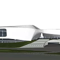 Contemporary White Curved Architecture Design With Green Lawn And Surrounding Roads