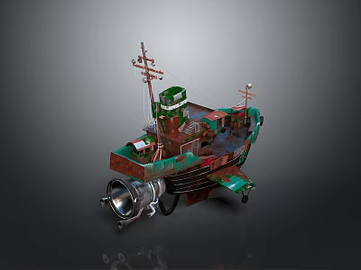 Vintage Style Metal Ship Model With Rustic Color And Detailed Structure 3d model