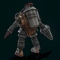 Vintage Style Mechanical Game Character With Spiked Arm And Helmet Lights