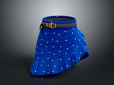 Stylish Blue Skirt With White Polka Dots Black Belt And Gold Buckle 3d model