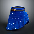 Stylish Blue Skirt With White Polka Dots Black Belt And Gold Buckle