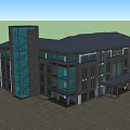 Modern Multi storey Building Exterior With Large Glass Windows And Dark Roof Design