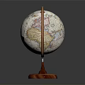 Vintage Decorative Globe Furniture With Wooden Base And Detailed World Map