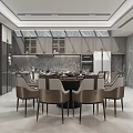 Elegant Modern Restaurant Interior With Open Layout Dining Table Chairs Marble Walls And Cabinets