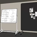 Mobile Whiteboard With Handwritten Notes Diagrams Black Bulletin Board With Photos Papers On Wheeled Stands