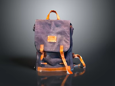 Durable Canvas Backpack In Deep Purple With Leather Accents And Adjustable Straps 3d model