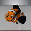 Cute Orange And White Striped Clownfish With Big Eyes 3D Model Shiny Reflection