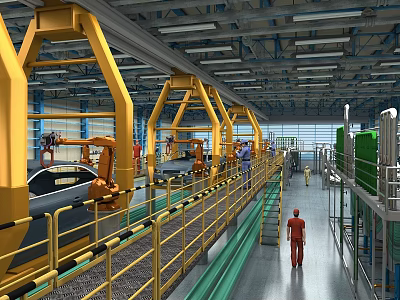 Advanced Industrial Equipment for Automotive Production with Robotic Arms and Conveyor Belts in Factory Line 3d model