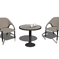 Modern Round Table And Light Gray Armrest Chairs Set With Marble Top 3d model