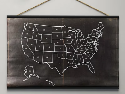 USA Map Wall Hanging with State Outlines Black Background White Outline Design 3d model