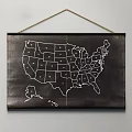 USA Map Wall Hanging with State Outlines Black Background White Outline Design