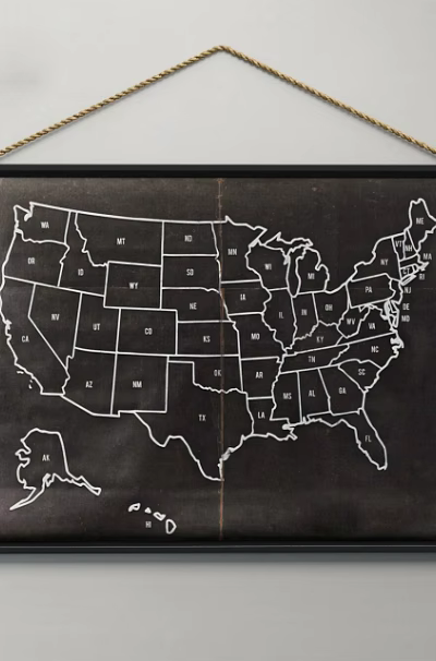USA Map Wall Hanging with State Outlines Black Background White Outline Design 3d model