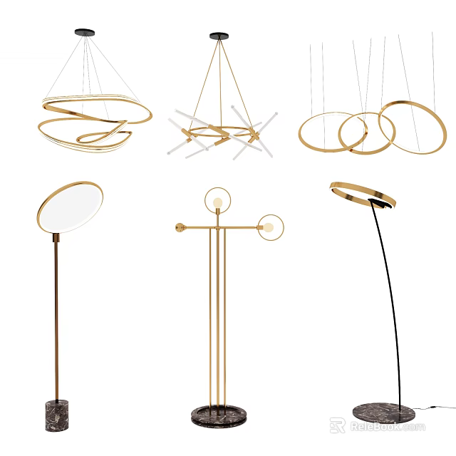 Modern Lighting Combinations Pendant Lights And Floor Lamps With Circular Linear Metallic Designs 3d model 