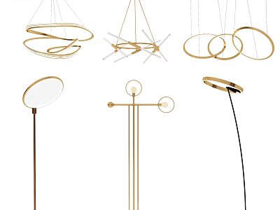 Modern Lighting Combinations Pendant Lights And Floor Lamps With Circular Linear Metallic Designs 3d model