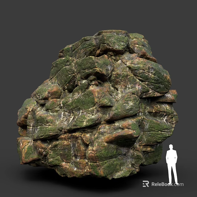 Large Natural Stone Formation With Green Mossy Textures Featuring Human Figure For Scale 3d model 