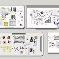 Creative Whiteboard Displays Featuring Musical Instruments Art Supplies Sketches Drawings and Notes
