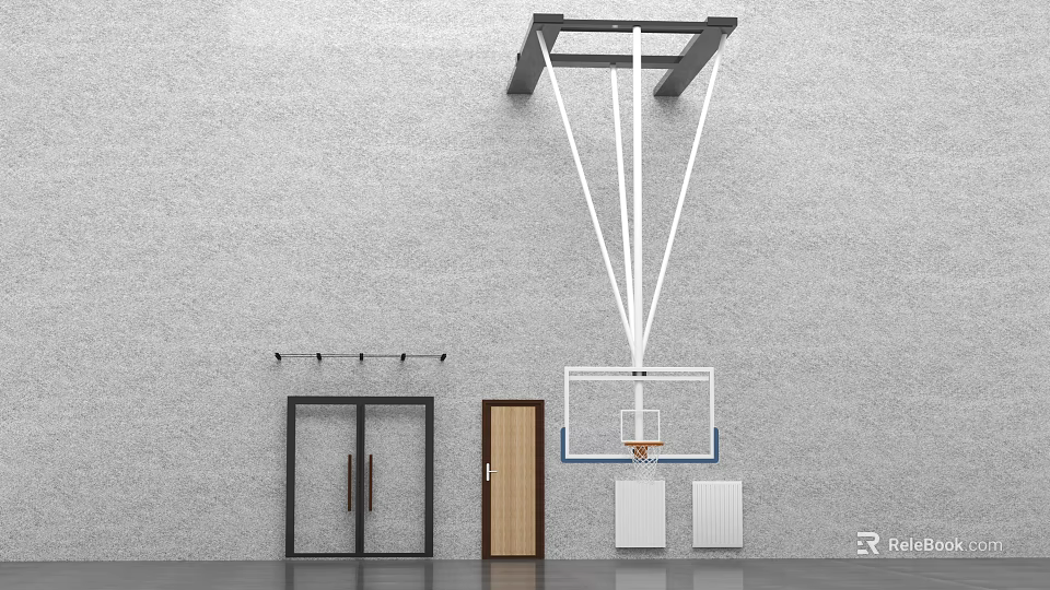 Indoor Ceiling Mounted Basketball Hoop Sports Equipment with Door and Lockers in Gymnasium 3d model 