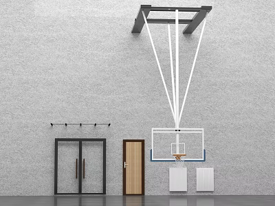 Indoor Ceiling Mounted Basketball Hoop Sports Equipment with Door and Lockers in Gymnasium 3d model