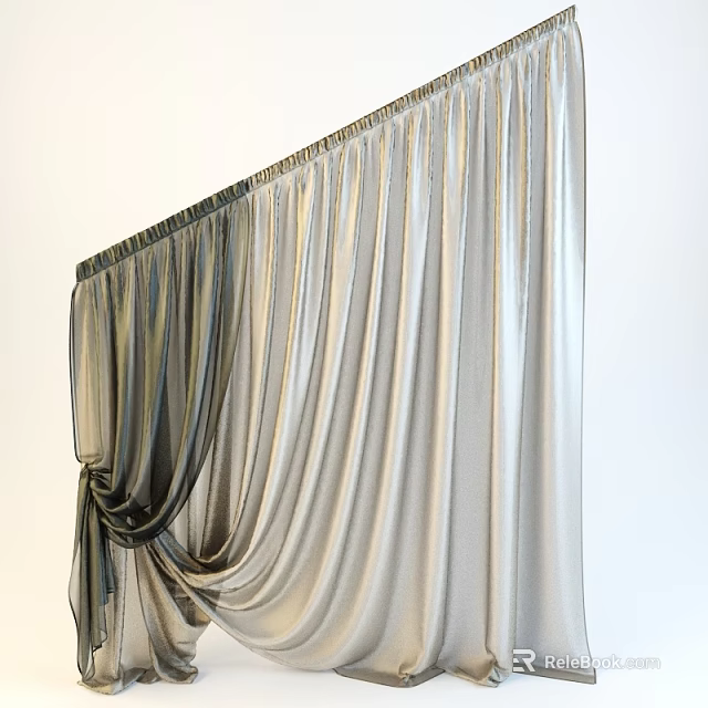 Soft Elegant Modern Gray Sheer Curtains With Drapery Tieback Design 3d model 
