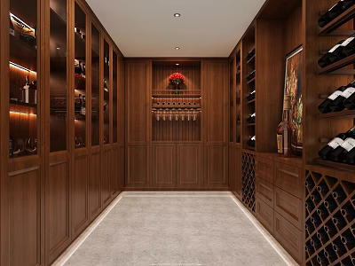 Luxury Wine Cellar With Wooden Racks Wine Bottles And Ambient Lighting 3d model