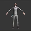 3D Male Character Model Wearing Grey Hoodie Pants And Sneakers With Pink Blue Logo